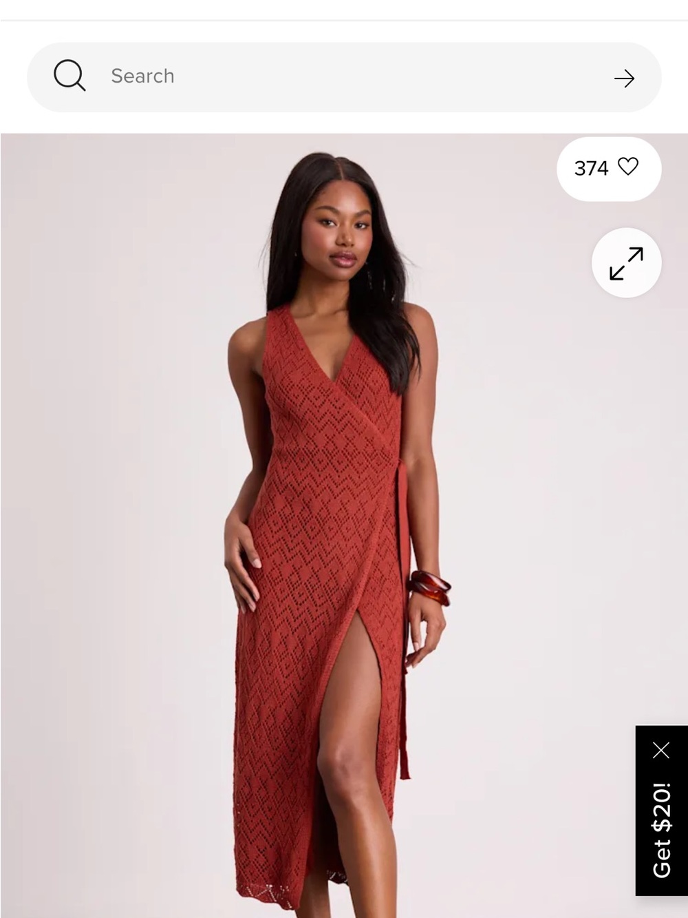 Lulu's Rust Sleeveless V-Neck Midi Wrap Dress